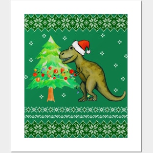 T-Rex Christmas Ugly Christmas Dinosaur Christmas Posters and Art